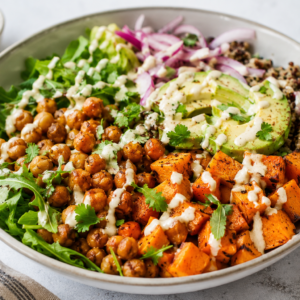 Crispy Chickpea & Sweet Potato Bowls