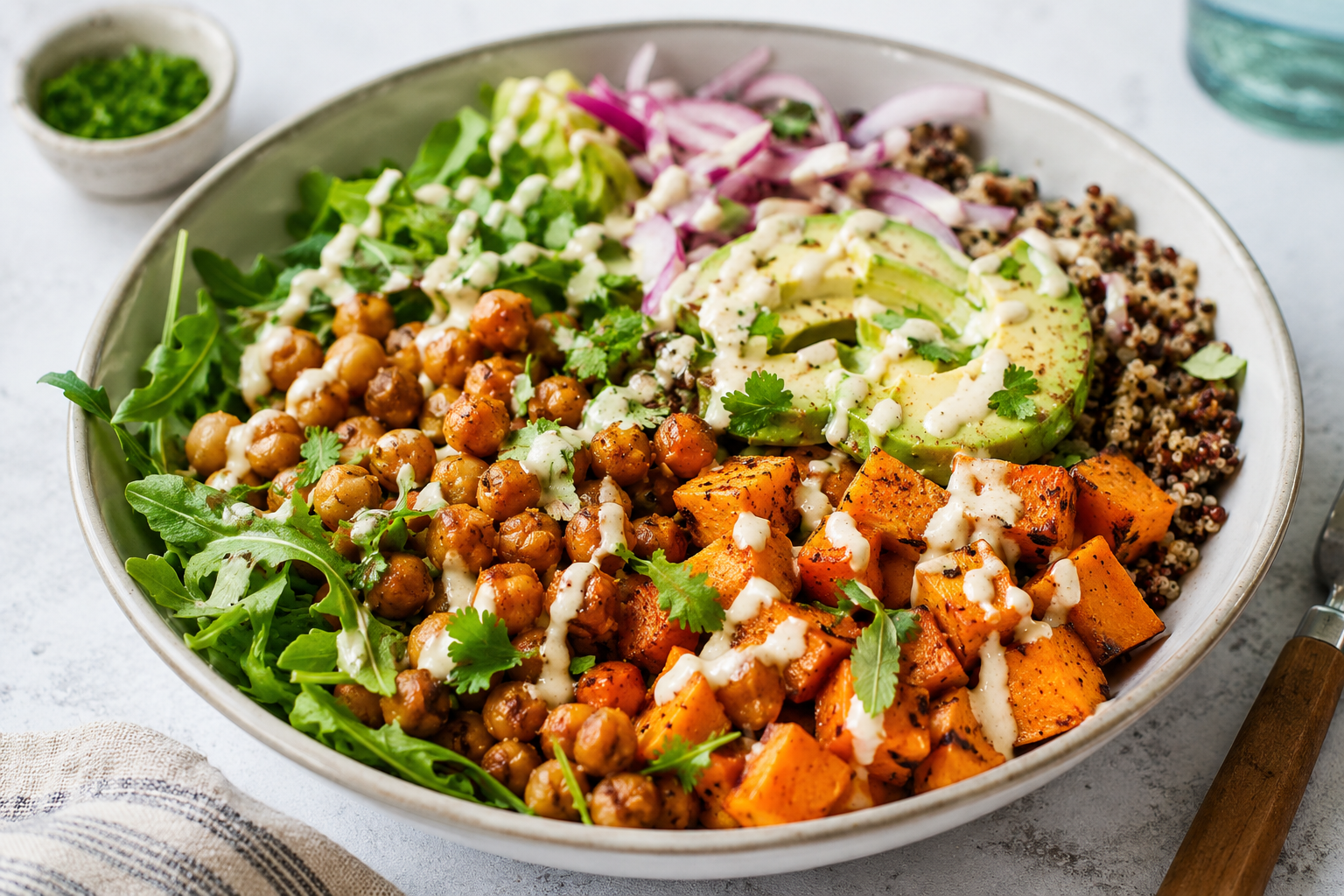 Crispy Chickpea and Sweet Potato Bowls