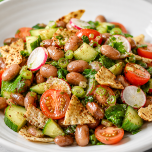Lebanese Fattoush with Baharat Spiced Cranberry Beans